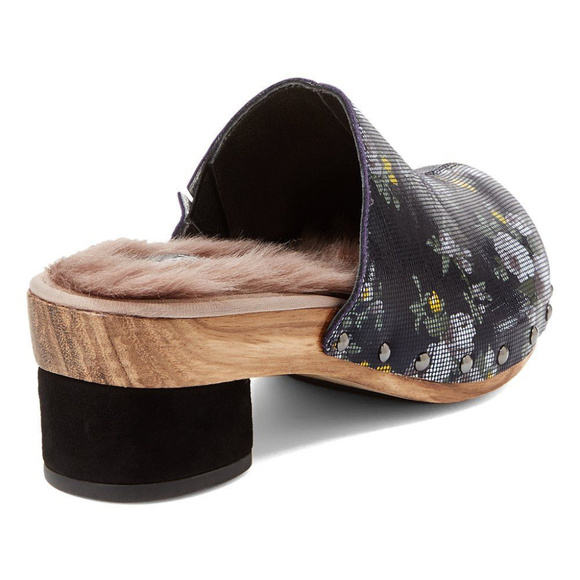 NWOT Jambu Monaco Floral Leather Mule Clogs/ Dark Navy - Picture 2 of 5